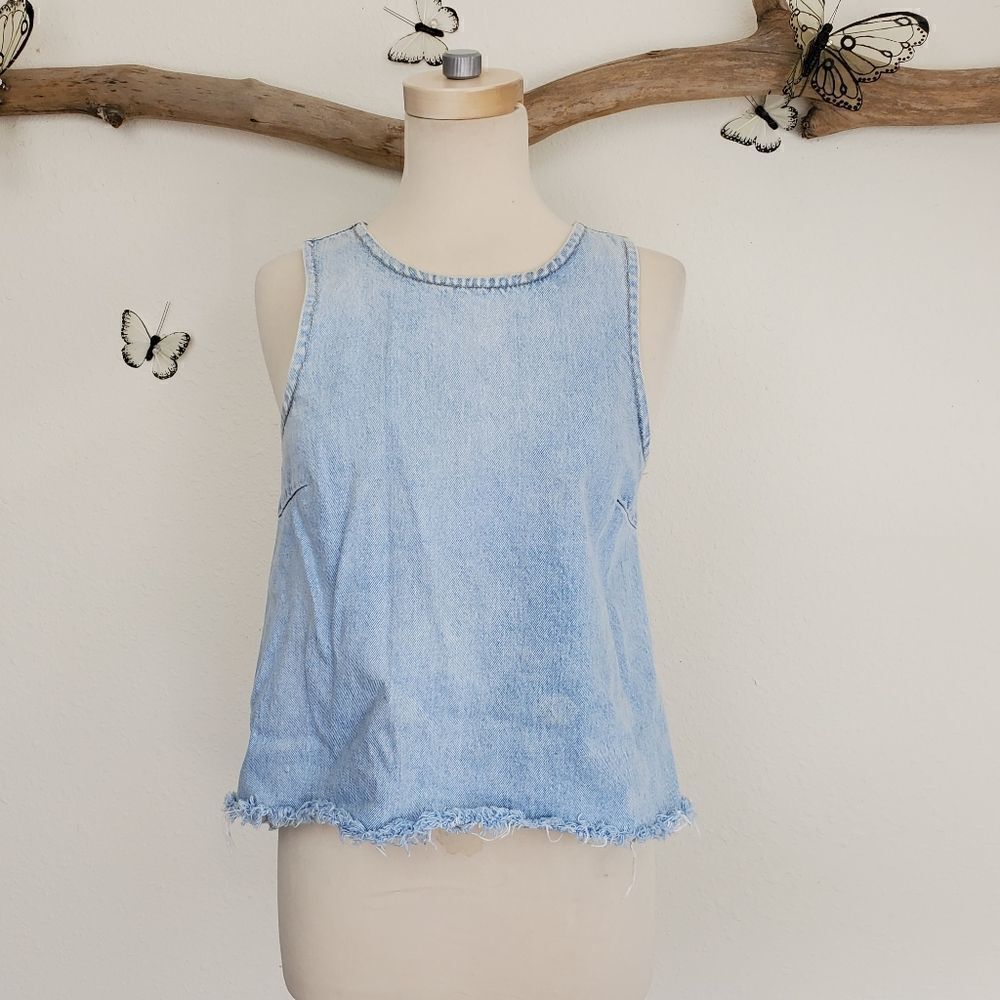 Thrills Rambler distressed hem denim tank
